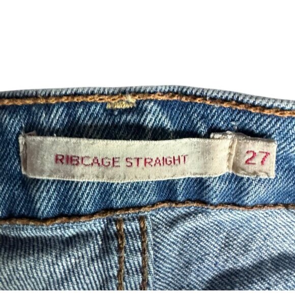 Levi's Womens Sz 27 Ribcage Straight Medium Wash Button Fly Denim Jeans - Picture 7 of 11